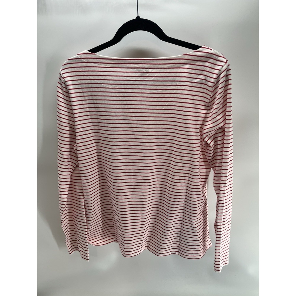 NWT Talbots EMBROIDERED BATEAU NECK TEE - HOLLY BERRY Red & White STRIPE L Xmas - Picture 4 of 6